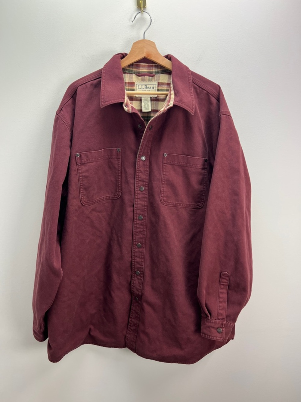 L.L. Bean Flannel Lined Duck Chore Work Shirt Shacket Durable Canvas Mens XXL